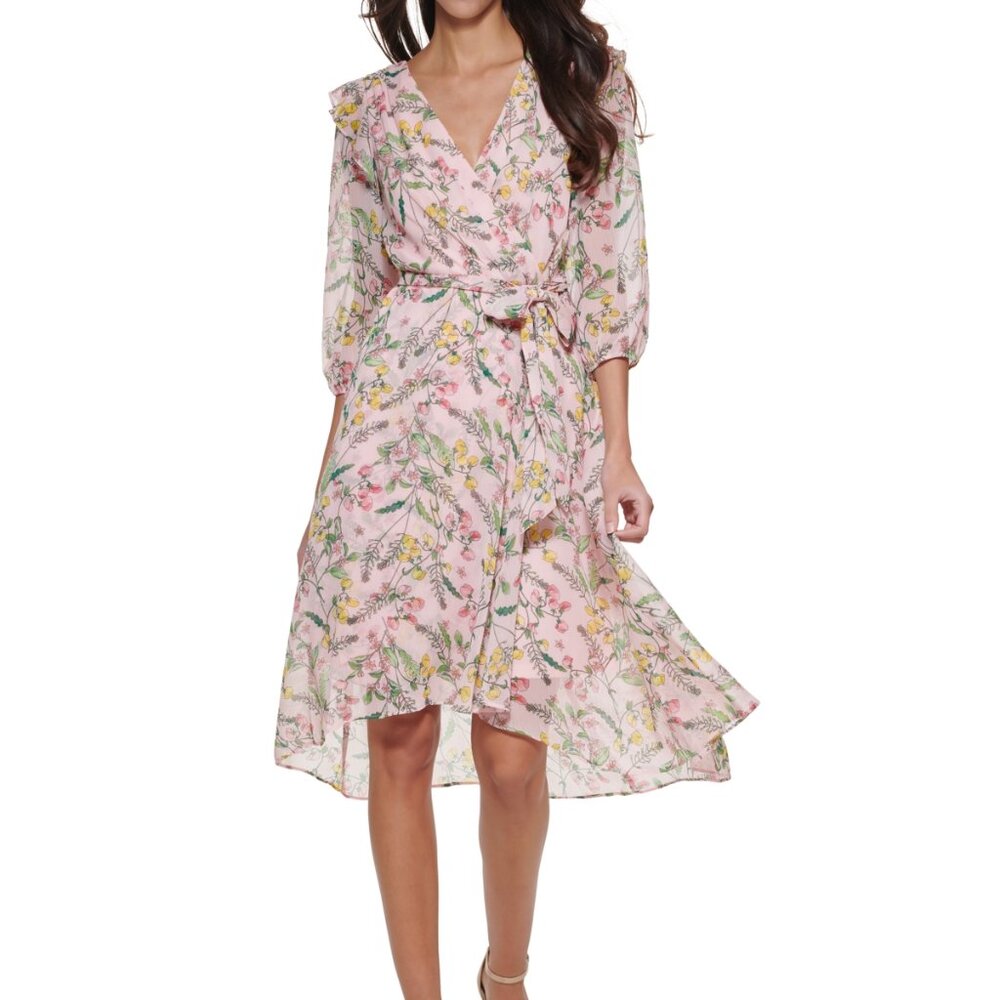 Tommy Hilfiger Printed Balloon-Sleeve Faux-Wrap Dress